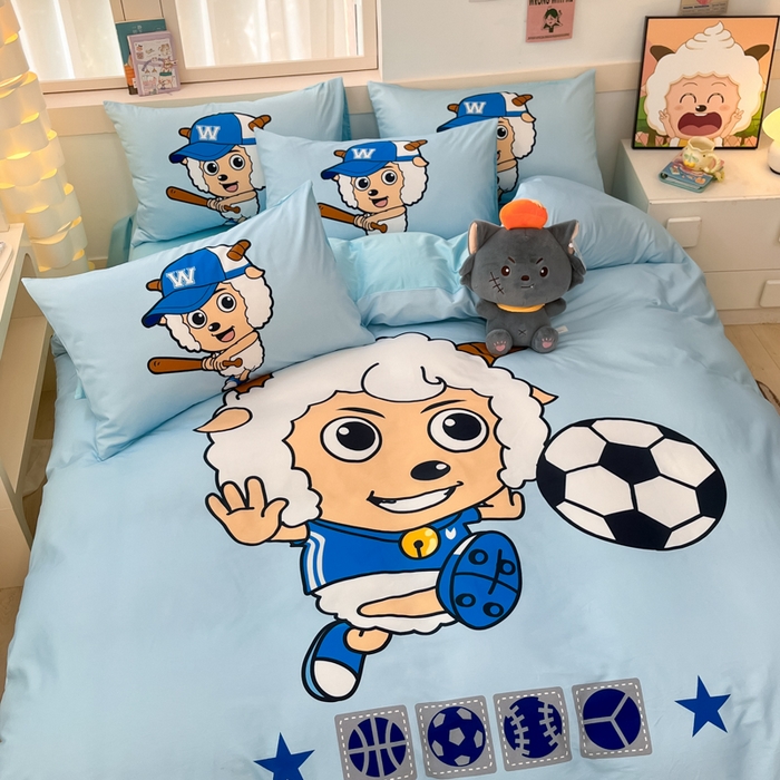 91家纺网 家纺一手货源 找家纺 金爱家 2025新款喜洋洋纯棉数码印花系列四件套 足球小子