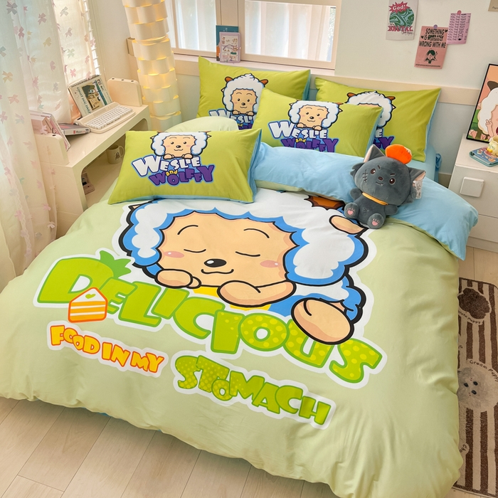 91家纺网 家纺一手货源 找家纺 金爱家 2025新款喜洋洋纯棉数码印花系列四件套 美梦羊羊