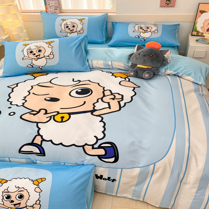 91家纺网 家纺一手货源 找家纺 金爱家 2025新款喜洋洋纯棉数码印花系列四件套 羊先生