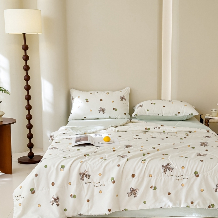 91家纺网 家纺一手货源 找家纺 仁凯家纺 2025新款针织棉双层纱棉花夏凉被【百分百新疆棉花填充包检测（提供买家秀）】 咖色蝴蝶结