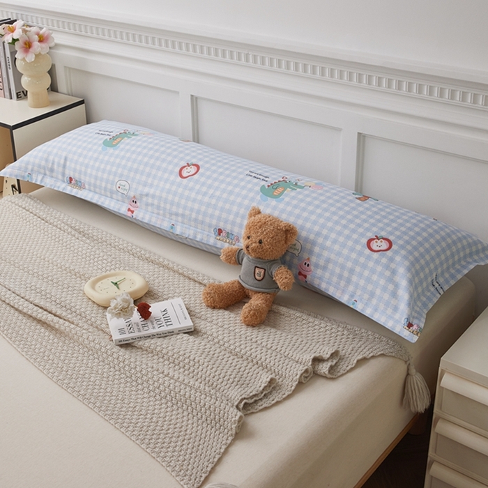 91家纺网 家纺一手货源 找家纺 翎盈家纺 2025新款纯棉小清新双人枕套 大眼恐龙-蓝