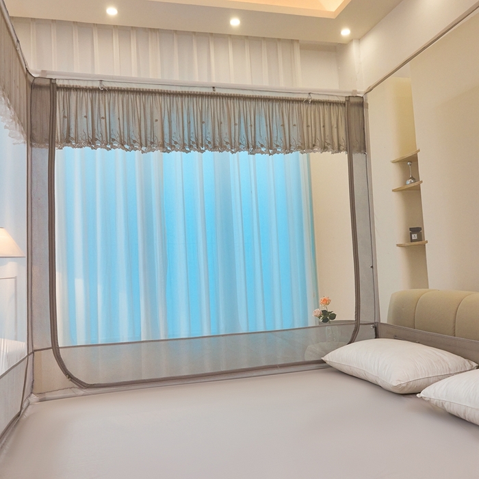 91家纺网 家纺一手货源 找家纺 梦尔佳蚊帐2025新款TU绣花蚊帐-859窈窕淑女系列 高雅银灰