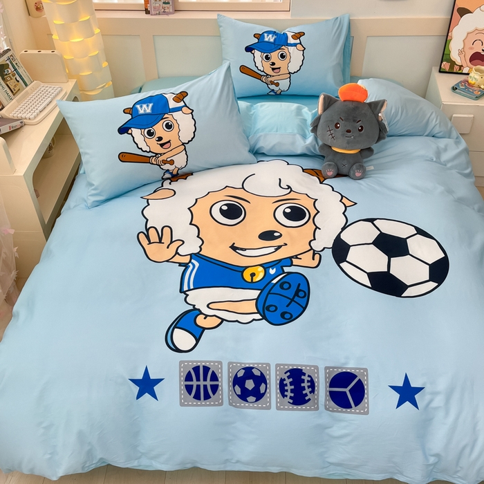 91家纺网 家纺一手货源 找家纺 金爱家 2025新款喜洋洋纯棉数码印花系列四件套 足球小子