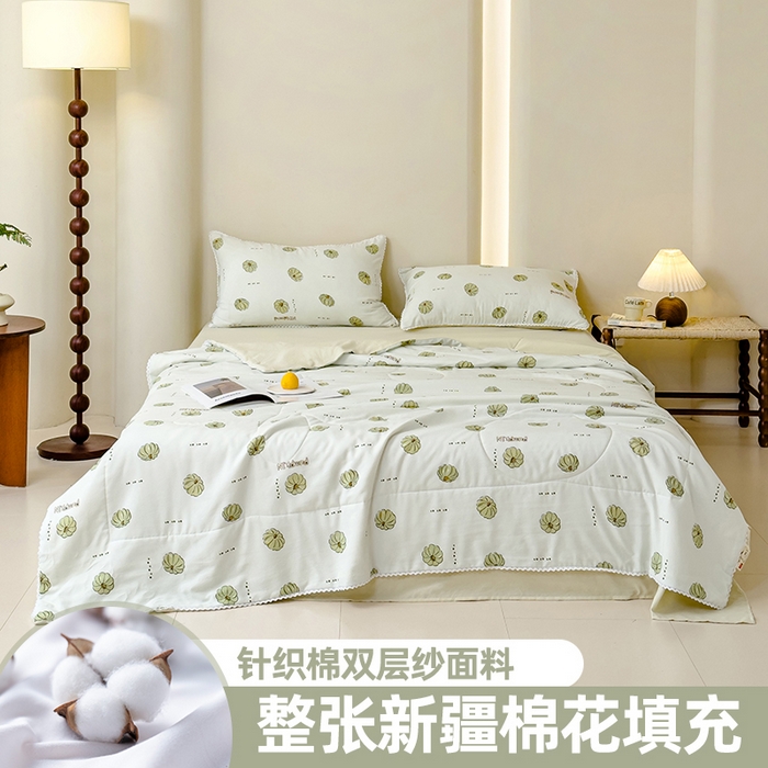91家纺网 家纺一手货源 找家纺 仁凯家纺 2025新款针织棉双层纱棉花夏凉被【百分百新疆棉花填充包检测（提供买家秀）】 倾心南瓜