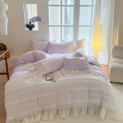 91家纺网 家纺一手货源 找家纺 吾欢心 2025春夏新款花漾甜心蝴蝶结四件套 花漾甜心紫