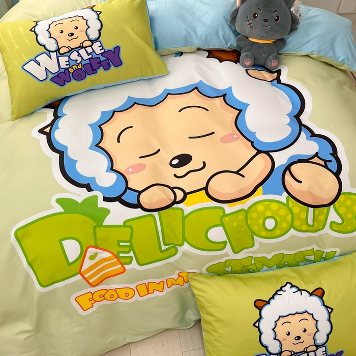 91家纺网 家纺一手货源 找家纺 金爱家 2025新款喜洋洋纯棉数码印花系列四件套 美梦羊羊