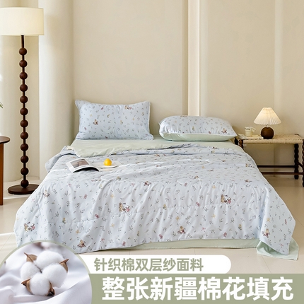 91家纺网 家纺一手货源 找家纺 仁凯家纺 2025新款针织棉双层纱棉花夏凉被【百分百新疆棉花填充包检测（提供买家秀）】 花海