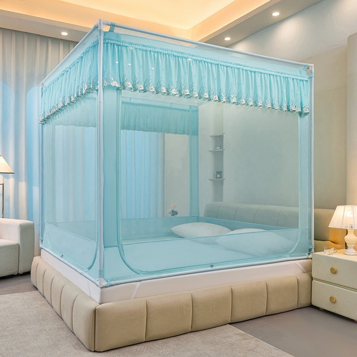 91家纺网 家纺一手货源 找家纺 梦尔佳蚊帐2025新款TU绣花蚊帐-859窈窕淑女系列 清爽水蓝