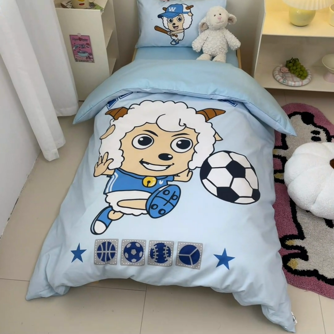 91家纺网 家纺一手货源 找家纺 金爱家 2025新款喜羊羊系列幼儿园三件套 幼儿园-Y足球小子