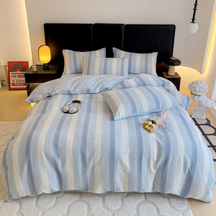 91家纺网 家纺一手货源 找家纺 静家居 2025新款A类渐变华夫格提花简约系列四件套 简约-粉