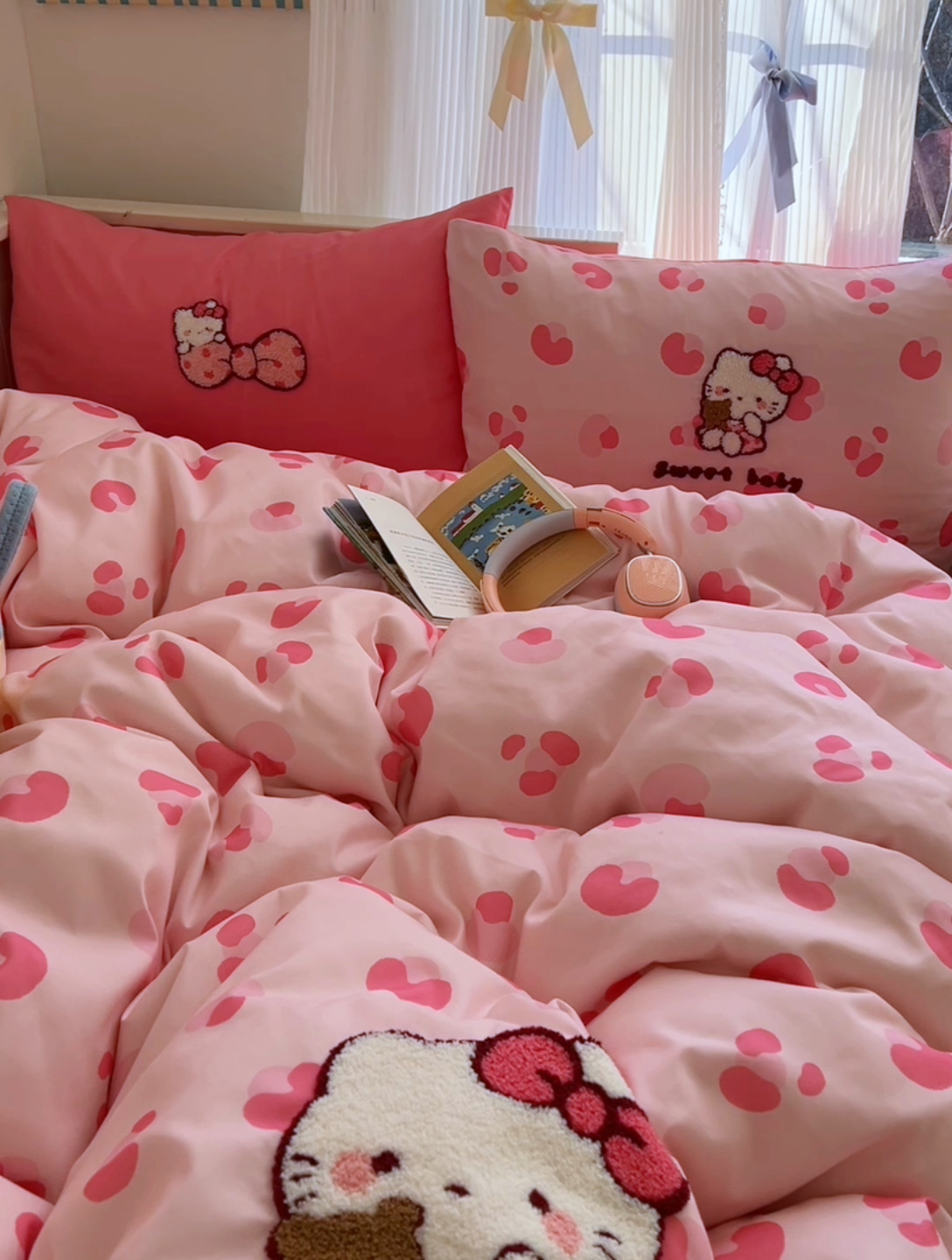 91家纺网 家纺一手货源 找家纺 桃喜 2025新款猫咪系列印花毛巾绣水洗棉四件套 豹纹猫猫粉