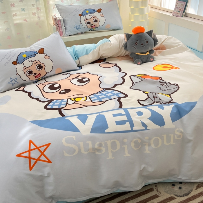 91家纺网 家纺一手货源 找家纺 金爱家 2025新款喜洋洋纯棉数码印花系列四件套 羊羊乐