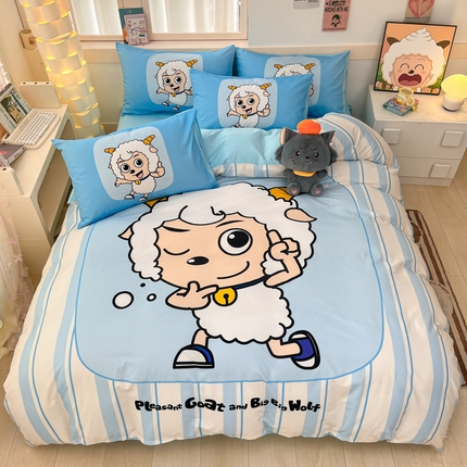 91家纺网 家纺一手货源 找家纺 金爱家 2025新款喜洋洋纯棉数码印花系列四件套 羊先生