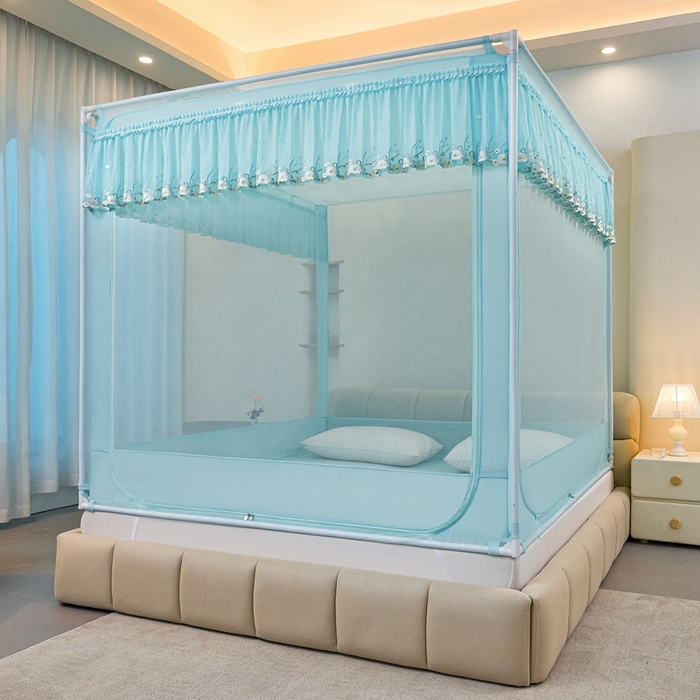 91家纺网 家纺一手货源 找家纺 梦尔佳蚊帐2025新款TU绣花蚊帐-859窈窕淑女系列 清爽水蓝