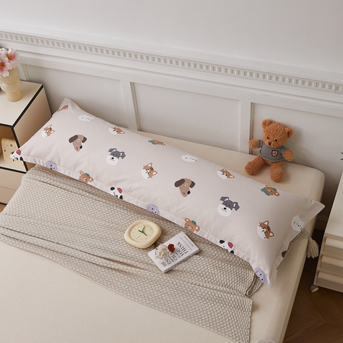 91家纺网 家纺一手货源 找家纺 翎盈家纺 2025新款纯棉小清新双人枕套 哈皮犬