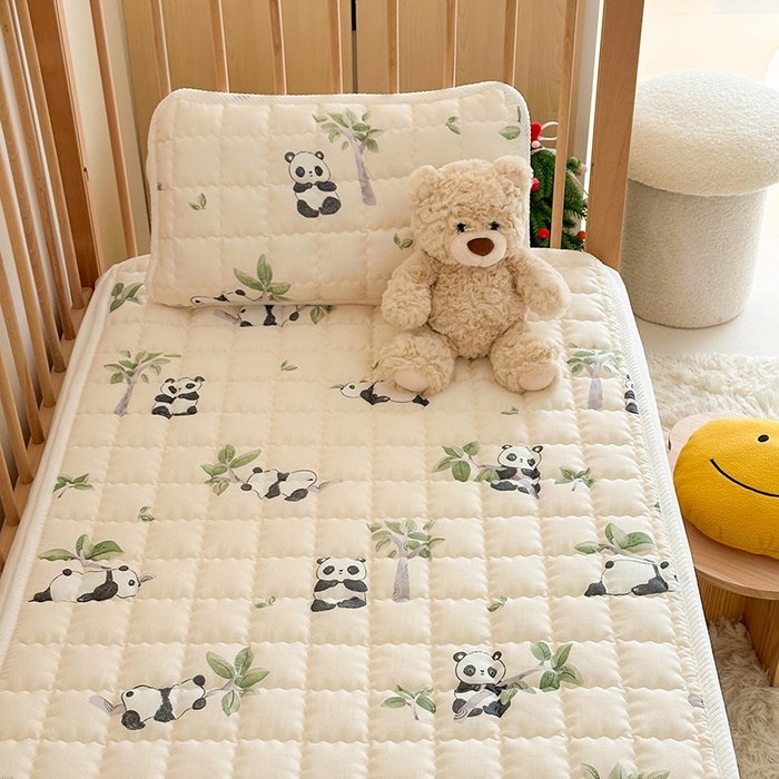 91家纺网 家纺一手货源 找家纺 嗨生活 2025新款7A抗菌全棉双层纱床垫 床褥 幼儿园床垫 儿童床垫 支持定做  熊猫盼盼