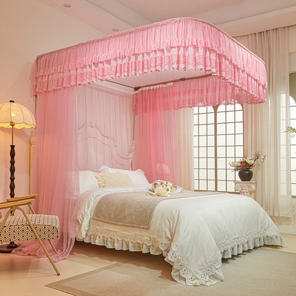 梦尔佳蚊帐2025新款U型导轨蚊帐-861荣华富贵系列 喜庆粉