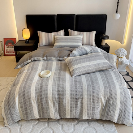 91家纺网 家纺一手货源 找家纺 静家居 2025新款A类渐变华夫格提花简约系列四件套 简约-粉