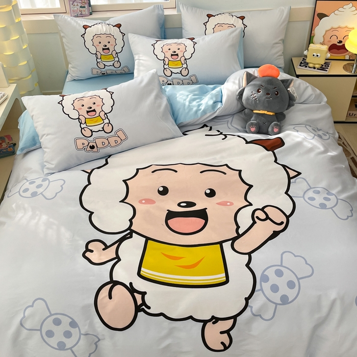 91家纺网 家纺一手货源 找家纺 金爱家 2025新款喜洋洋纯棉数码印花系列四件套 懒洋洋