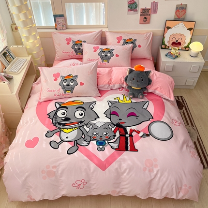 金爱家 2025新款喜洋洋纯棉数码印花系列四件套 灰灰家族