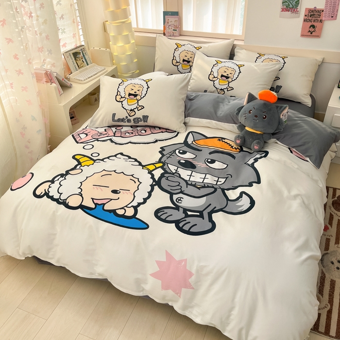 91家纺网 家纺一手货源 找家纺 金爱家 2025新款喜洋洋纯棉数码印花系列四件套 洋洋得意