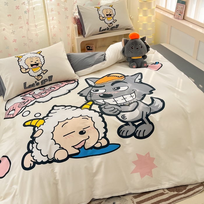 91家纺网 家纺一手货源 找家纺 金爱家 2025新款喜洋洋纯棉数码印花系列四件套 洋洋得意