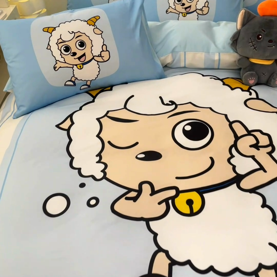 91家纺网 家纺一手货源 找家纺 金爱家 2025新款喜洋洋纯棉数码印花系列四件套 羊先生