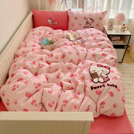 91家纺网 家纺一手货源 找家纺 （总）桃喜 2025新款猫咪系列印花毛巾绣水洗棉四件套（会员-5）