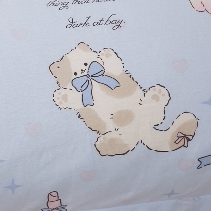 91家纺网 家纺一手货源 找家纺 翎盈家纺 2025新款纯棉小清新双人枕套 奶油阿布-蓝