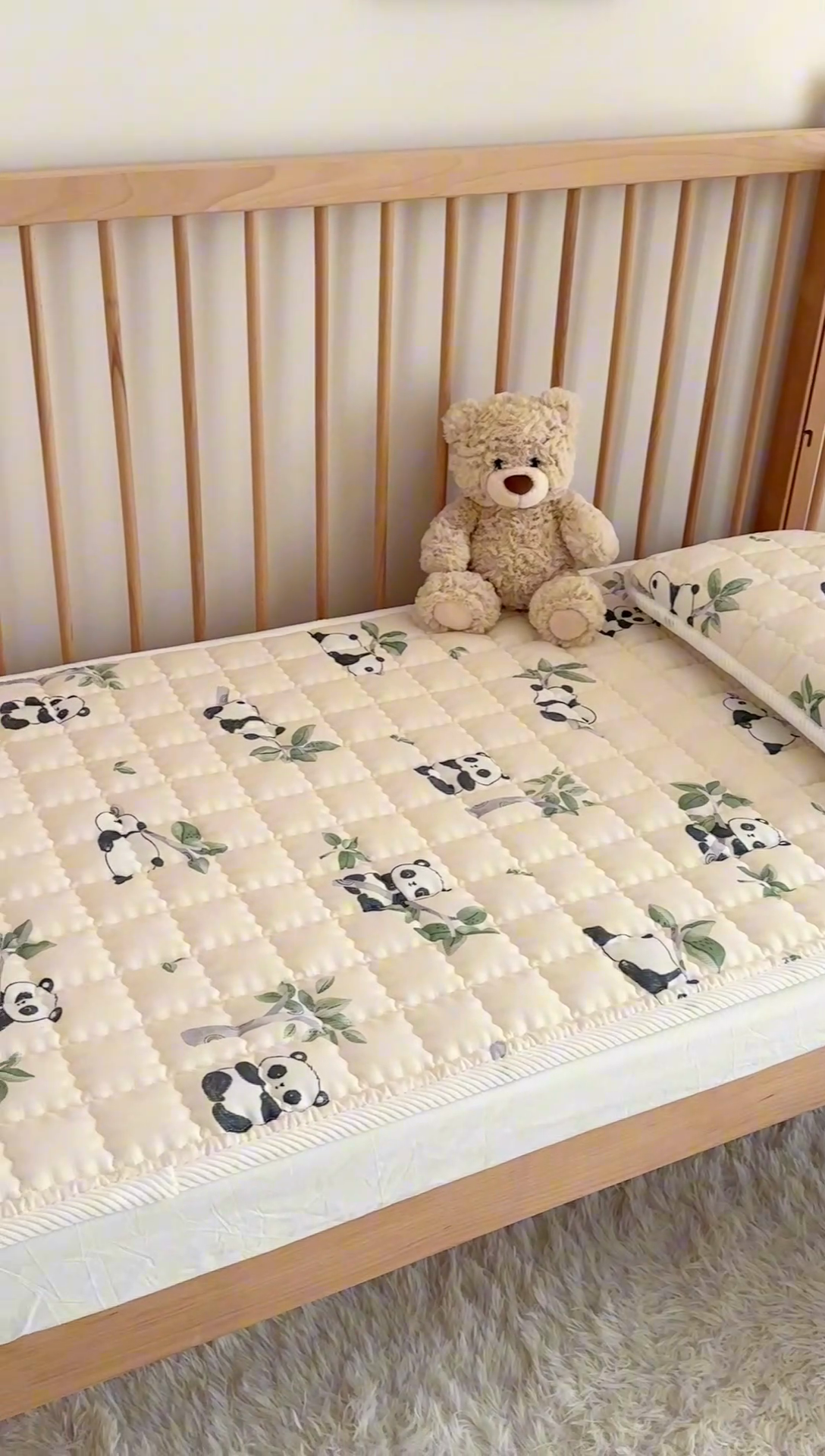 91家纺网 家纺一手货源 找家纺 嗨生活 2025新款7A抗菌全棉双层纱床垫 床褥 幼儿园床垫 儿童床垫 支持定做  熊猫盼盼