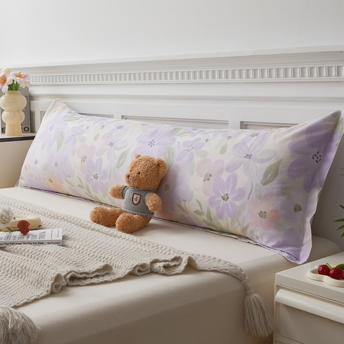 91家纺网 家纺一手货源 找家纺 翎盈家纺 2025新款纯棉小清新双人枕套 微雨山茶