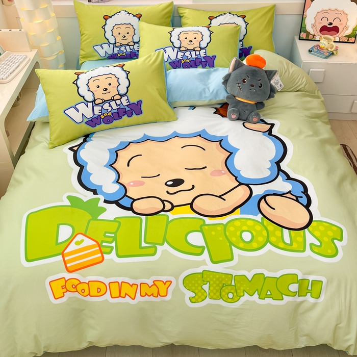 91家纺网 家纺一手货源 找家纺 金爱家 2025新款喜洋洋纯棉数码印花系列四件套 美梦羊羊