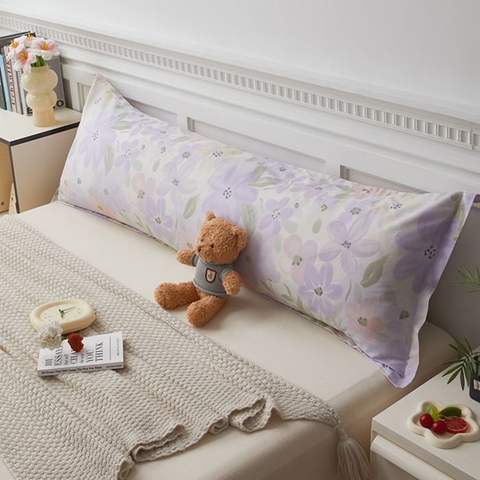 91家纺网 家纺一手货源 找家纺 翎盈家纺 2025新款纯棉小清新双人枕套 微雨山茶