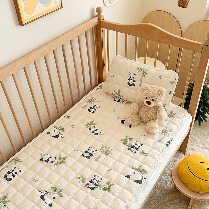 91家纺网 家纺一手货源 找家纺 嗨生活 2025新款7A抗菌全棉双层纱床垫 床褥 幼儿园床垫 儿童床垫 支持定做  熊猫盼盼
