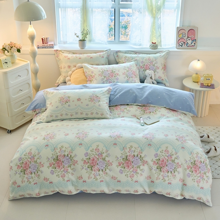 91家纺网 家纺一手货源 找家纺 珂博家纺 2025新款12868全棉纯棉小清新印花四件套 幽兰逸居