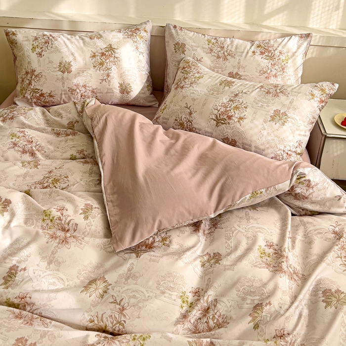 91家纺网 家纺一手货源 找家纺 庭彤 2025春夏新款莱赛尔天丝印花三件套四件套 艾莎粉