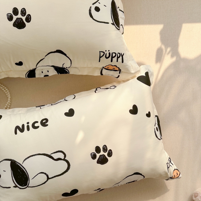 91家纺网 家纺一手货源 找家纺 百寐 2025新款13372全棉信封印花枕套单人 爱心狗