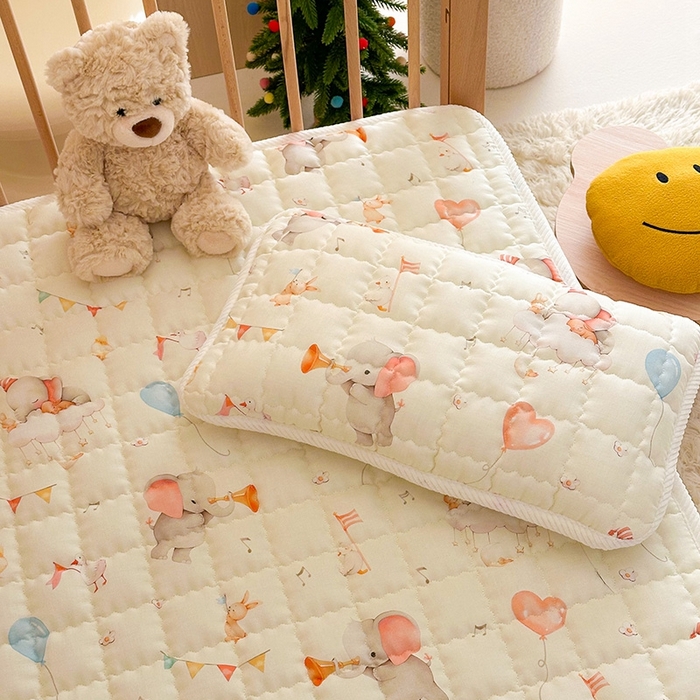 91家纺网 家纺一手货源 找家纺 嗨生活 2025新款7A抗菌全棉双层纱床垫 床褥 幼儿园床垫 儿童床垫 支持定做  派对小象