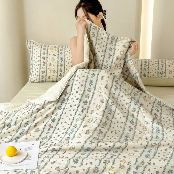 91家纺网 家纺一手货源 找家纺 仁凯家纺 2025新款针织棉双层纱棉花夏凉被【百分百新疆棉花填充包检测（提供买家秀）】 盛夏