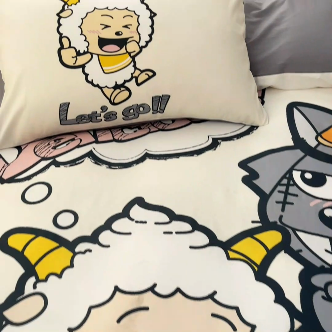 91家纺网 家纺一手货源 找家纺 金爱家 2025新款喜洋洋纯棉数码印花系列四件套 洋洋得意