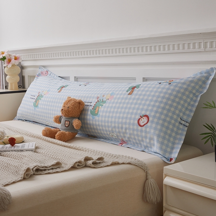 91家纺网 家纺一手货源 找家纺 翎盈家纺 2025新款纯棉小清新双人枕套 大眼恐龙-蓝