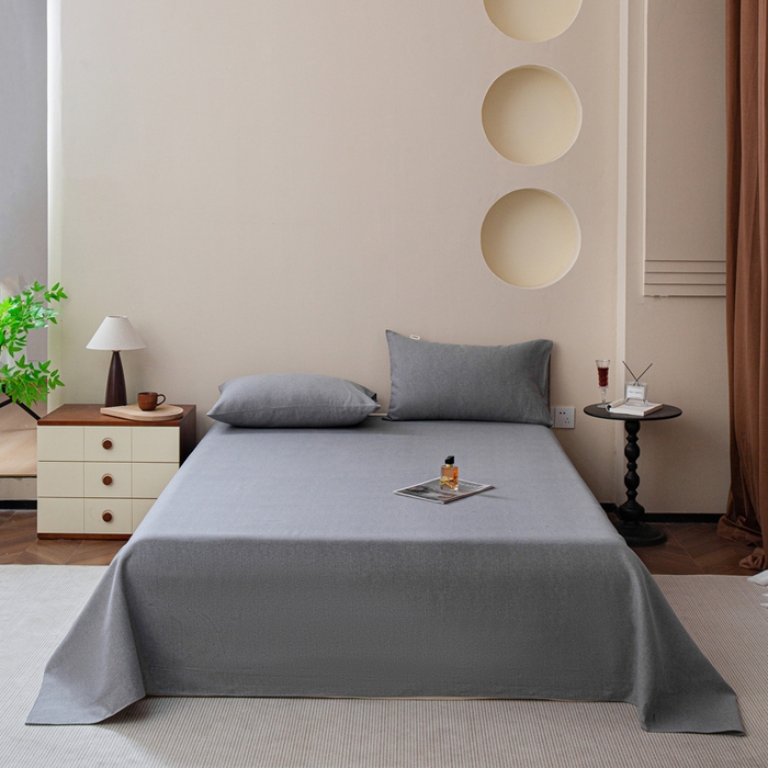 91家纺网 家纺一手货源 找家纺 邵依家纺 2025新款原棉老粗布印花床单系列 梦境-灰