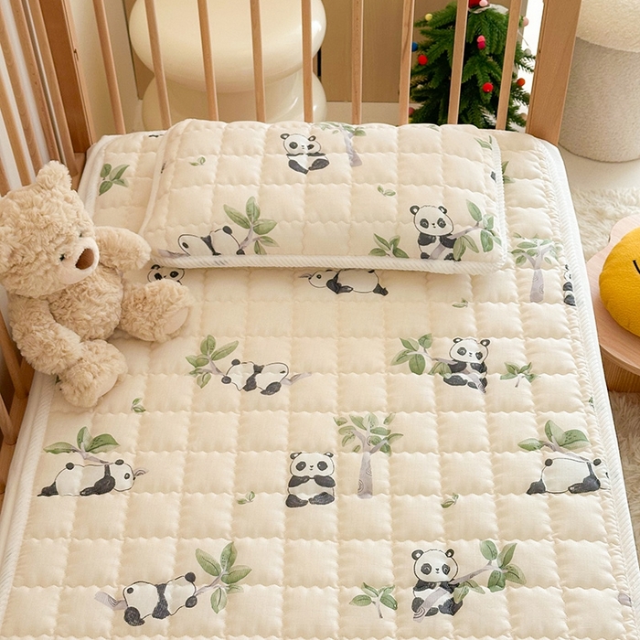 91家纺网 家纺一手货源 找家纺 嗨生活 2025新款7A抗菌全棉双层纱床垫 床褥 幼儿园床垫 儿童床垫 支持定做  熊猫盼盼