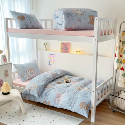 91家纺网 家纺一手货源 找家纺 妖妖家纺2025新款学生宿舍床枕套定位水洗棉三件套四件套 优雅小猫