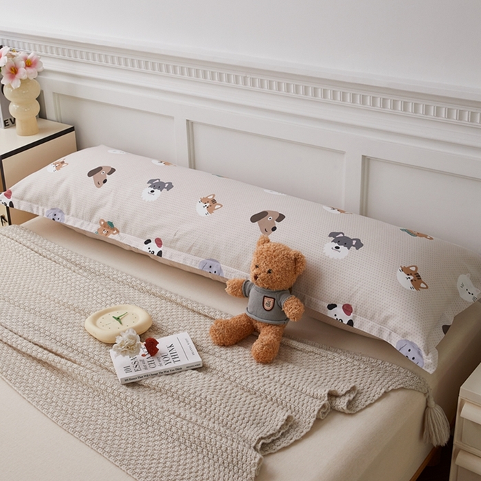 91家纺网 家纺一手货源 找家纺 翎盈家纺 2025新款纯棉小清新双人枕套 哈皮犬