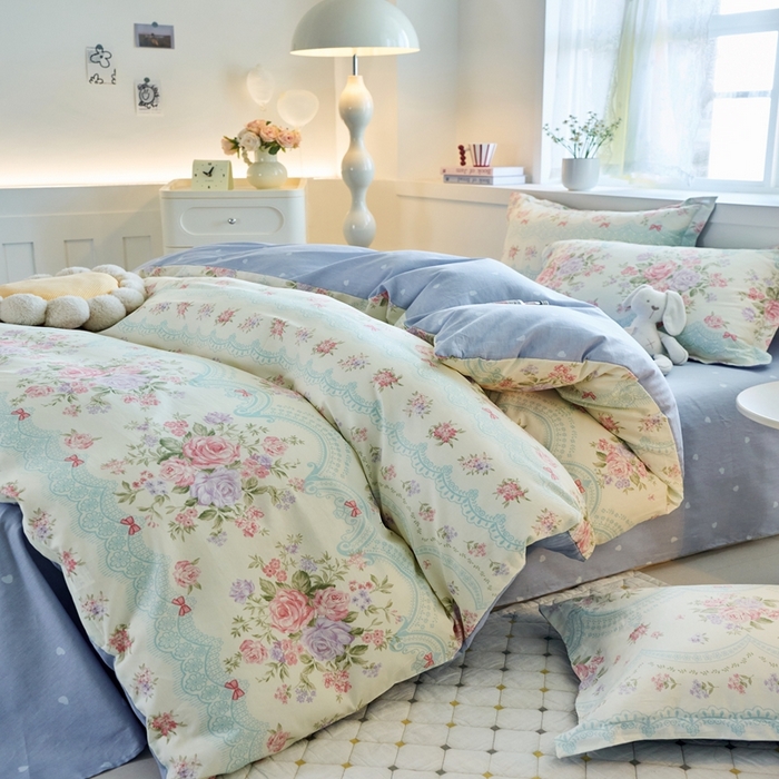 91家纺网 家纺一手货源 找家纺 珂博家纺 2025新款12868全棉纯棉小清新印花四件套 幽兰逸居