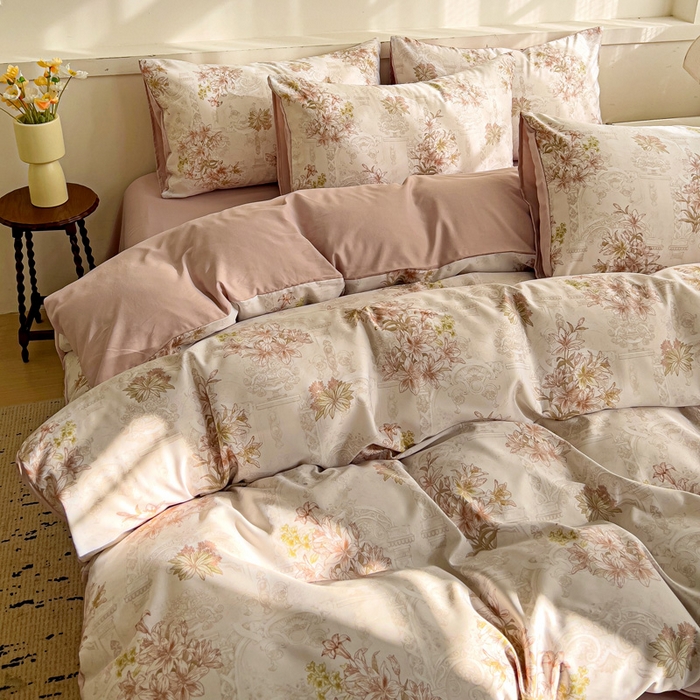 91家纺网 家纺一手货源 找家纺 庭彤 2025春夏新款莱赛尔天丝印花三件套四件套 艾莎粉