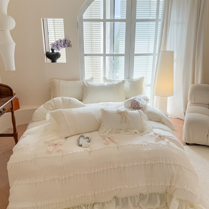 吾欢心 2025春夏新款花漾甜心蝴蝶结四件套 花漾甜心奶白