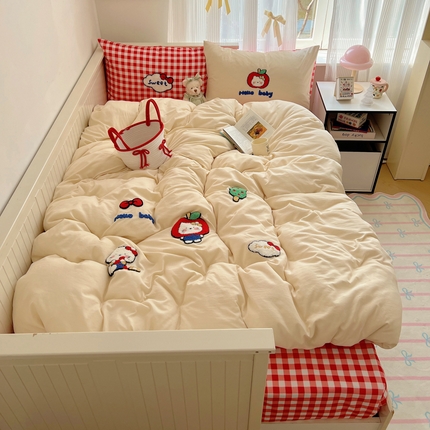 91家纺网 家纺一手货源 找家纺 （总）桃喜 2025新款猫咪系列印花毛巾绣水洗棉四件套（会员-5）