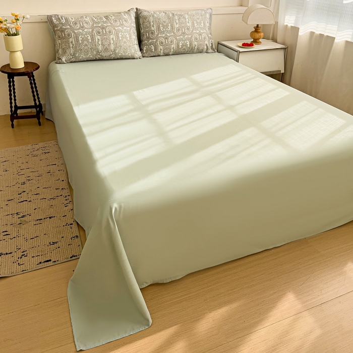 91家纺网 家纺一手货源 找家纺 庭彤 2025春夏新款莱赛尔天丝印花三件套四件套 佛罗伦萨浅绿